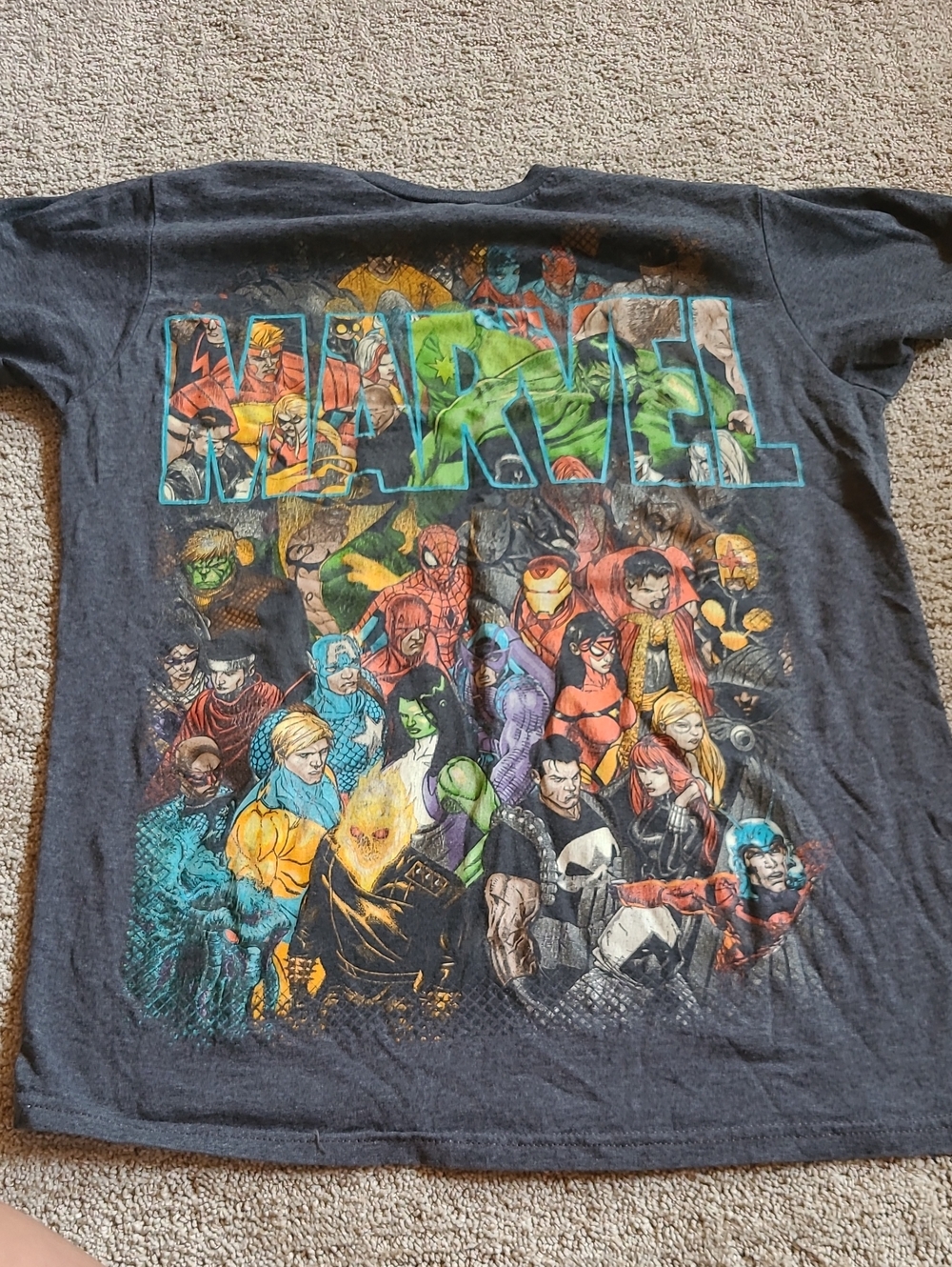 Marvel Mens Short-Sleeve Tee - Black with Multicolor Superhero Art